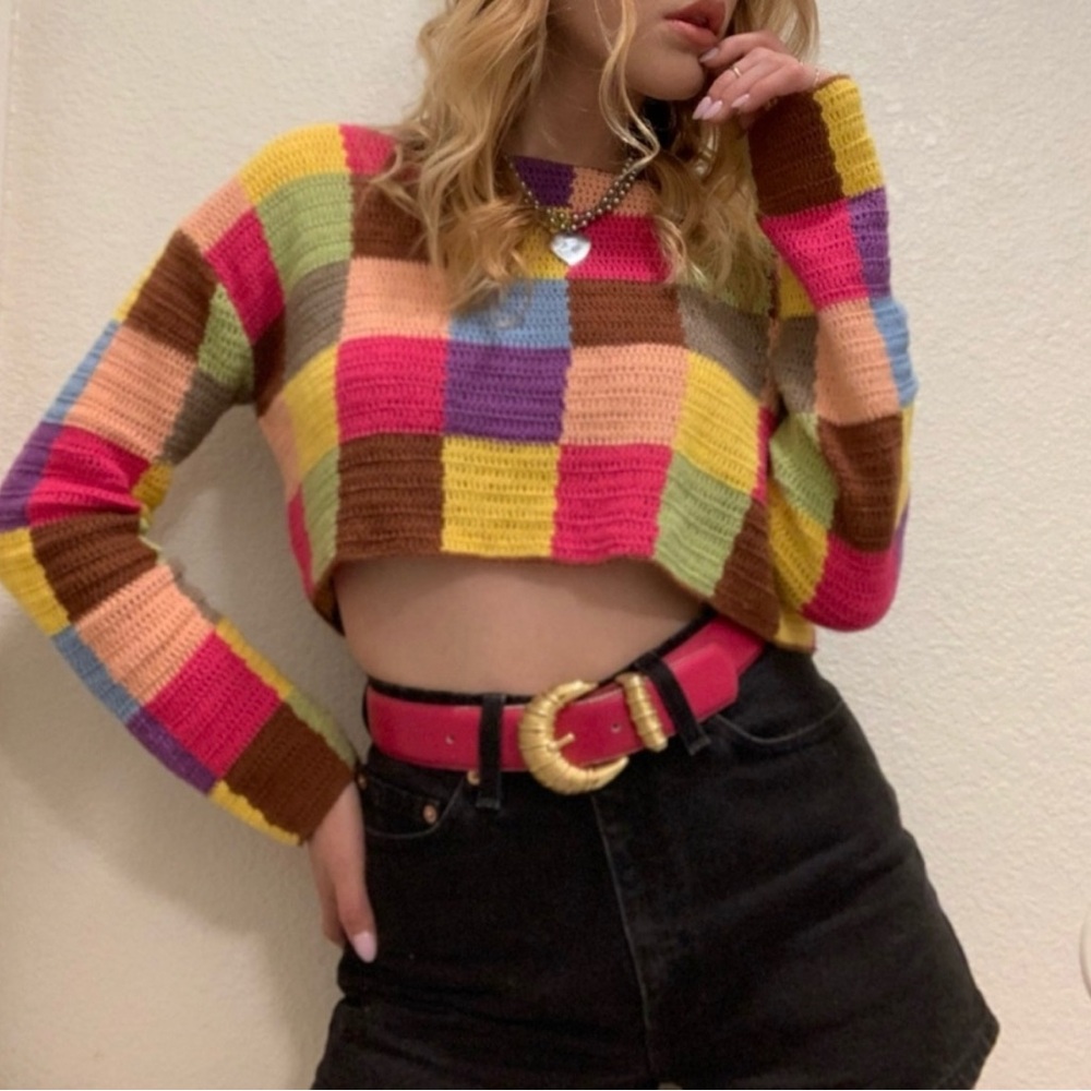 Moda International Multicolor Patchwork Sweater - image 2